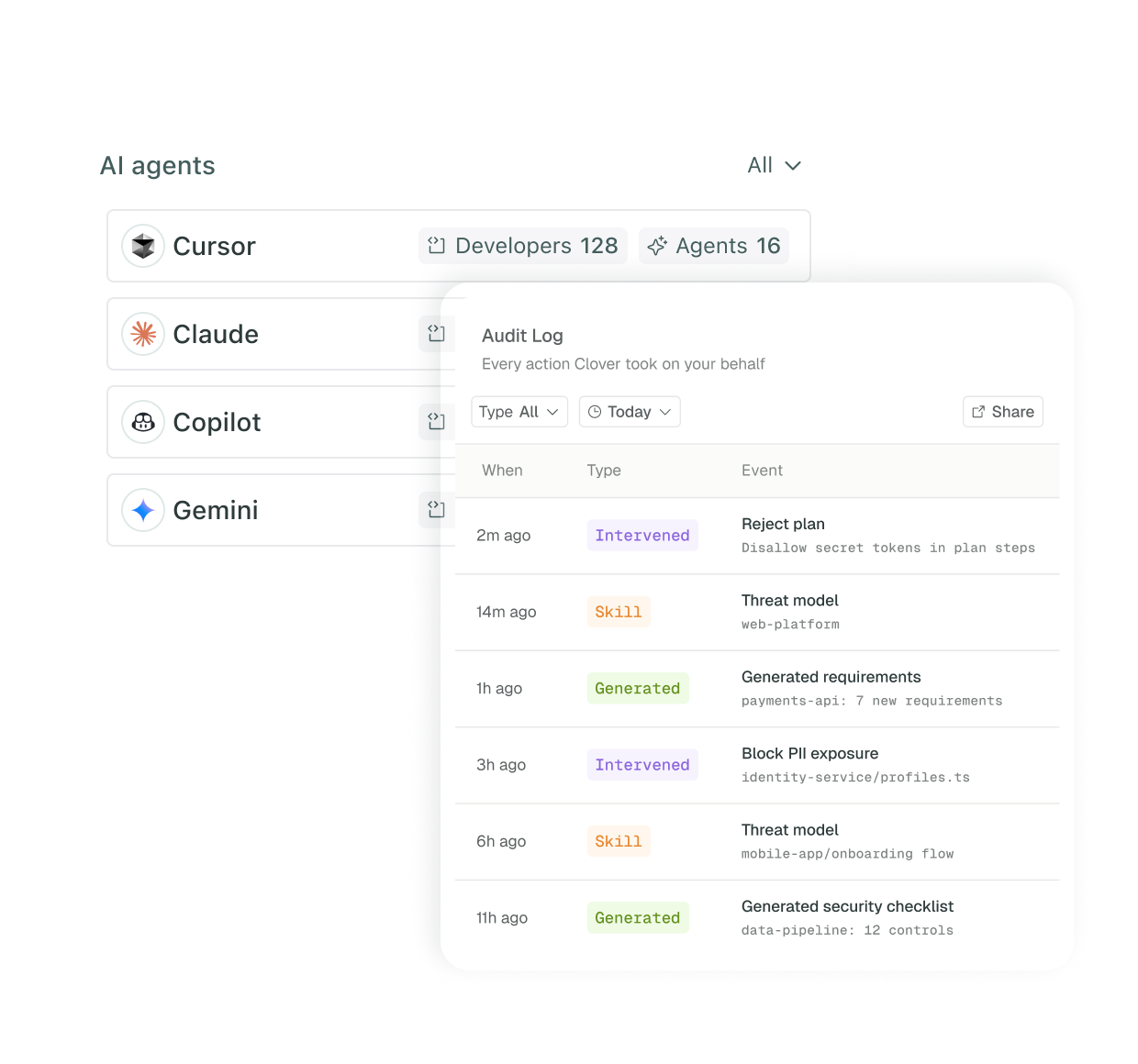 Interface showing AI agents and logs