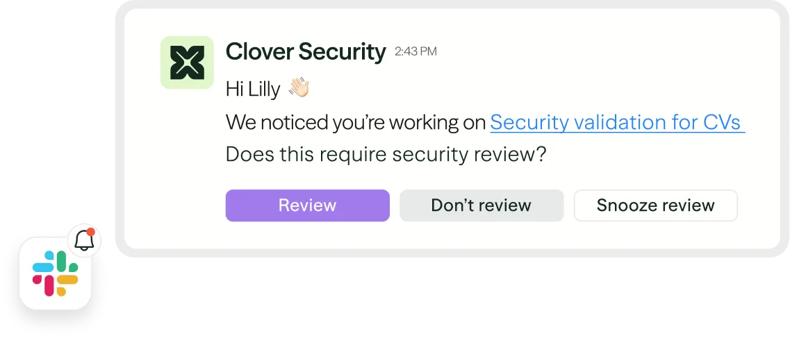 Clover Security IMs in Slack and Teams